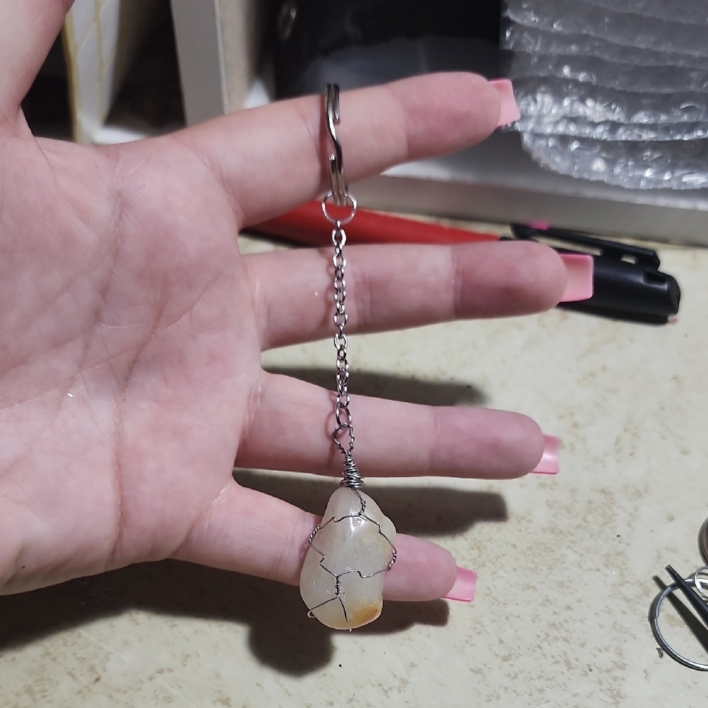 handwrappped stone keychain